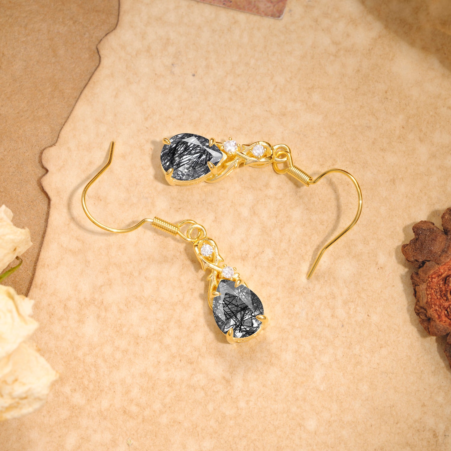 Elegant Pear Cut Black Rutilated Quartz Earrings