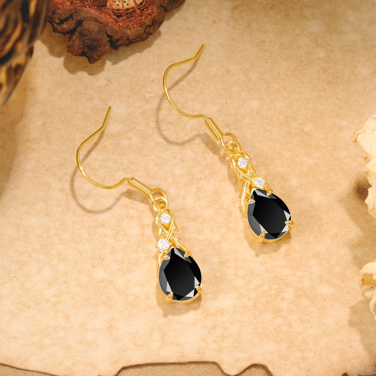 Elegant Pear Cut Black Onyx Earrings