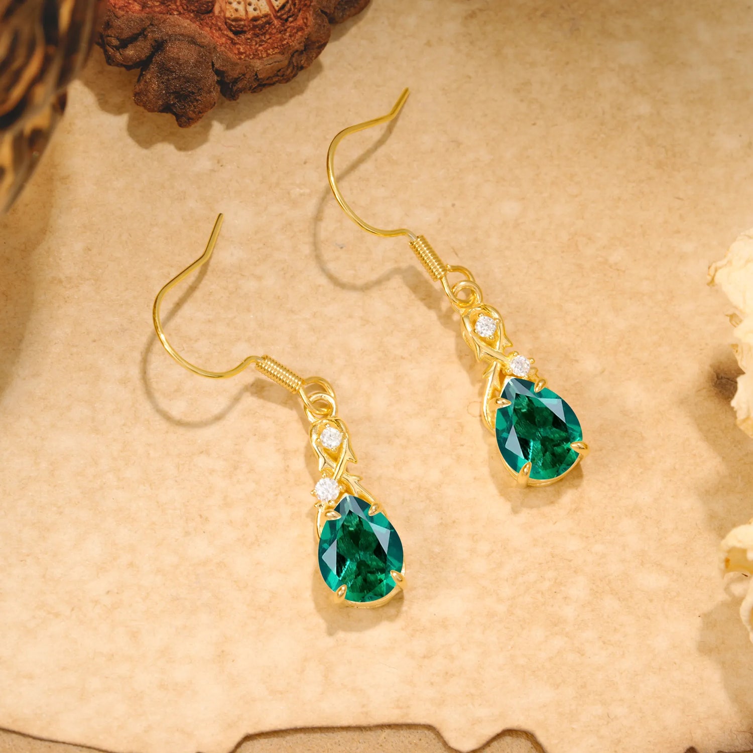 Elegant Pear Cut Emerald Earrings