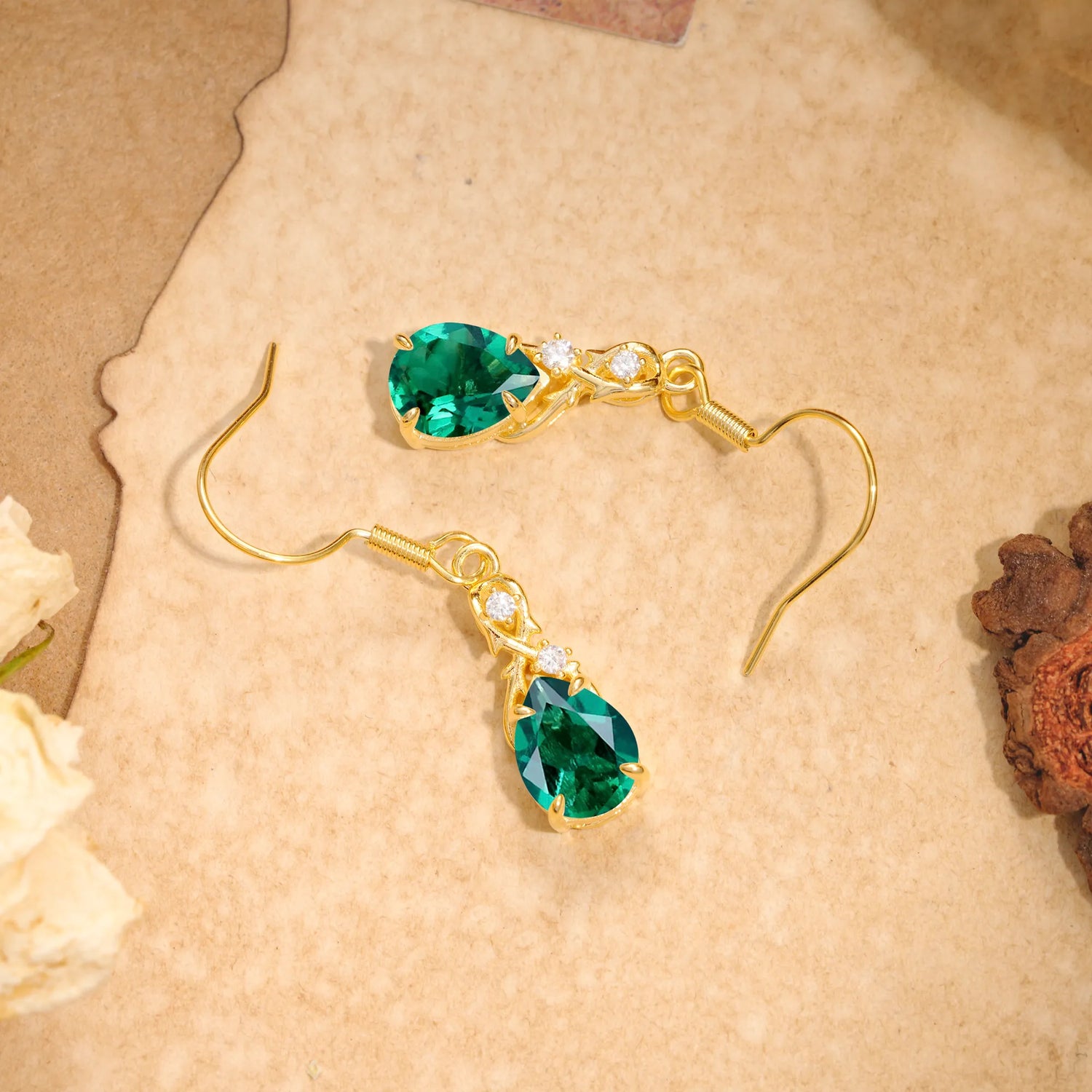 Elegant Pear Cut Emerald Earrings
