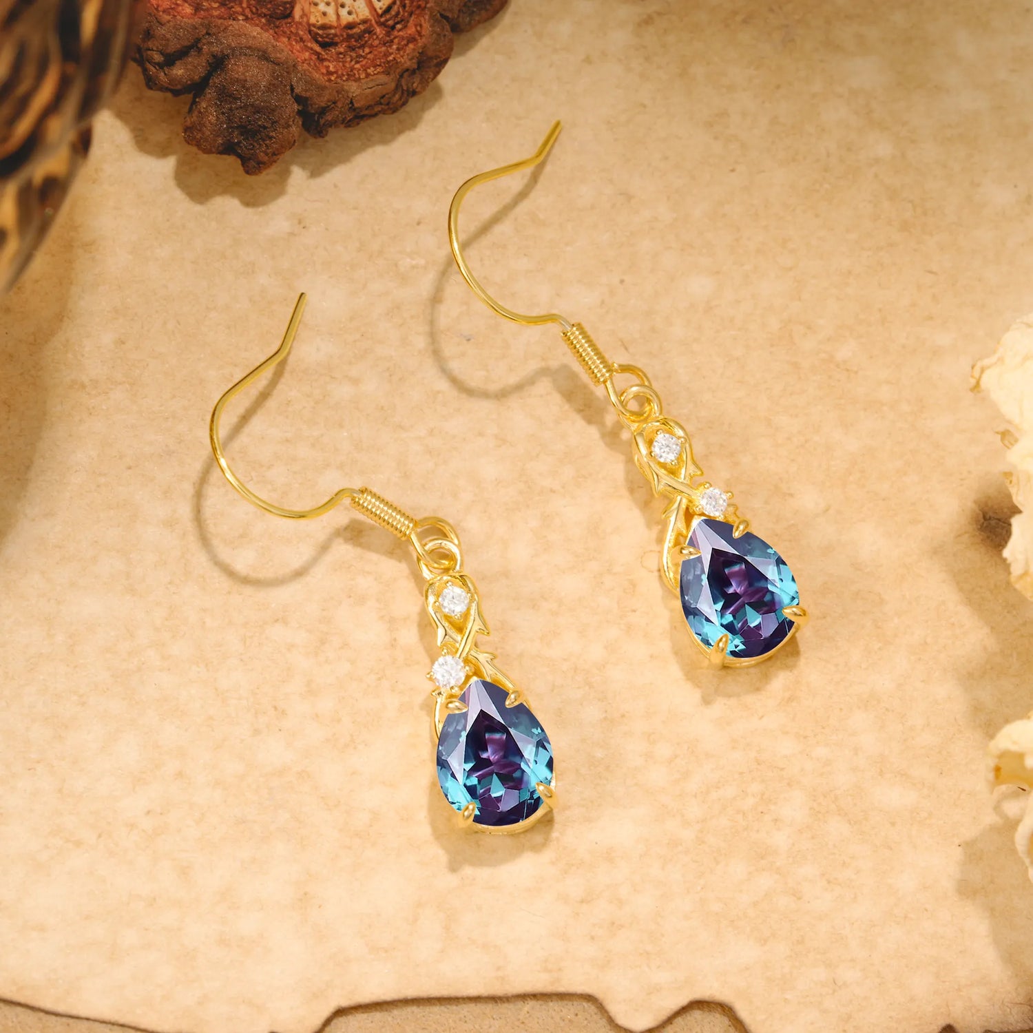 Elegant Pear Cut Alexandrite Earrings