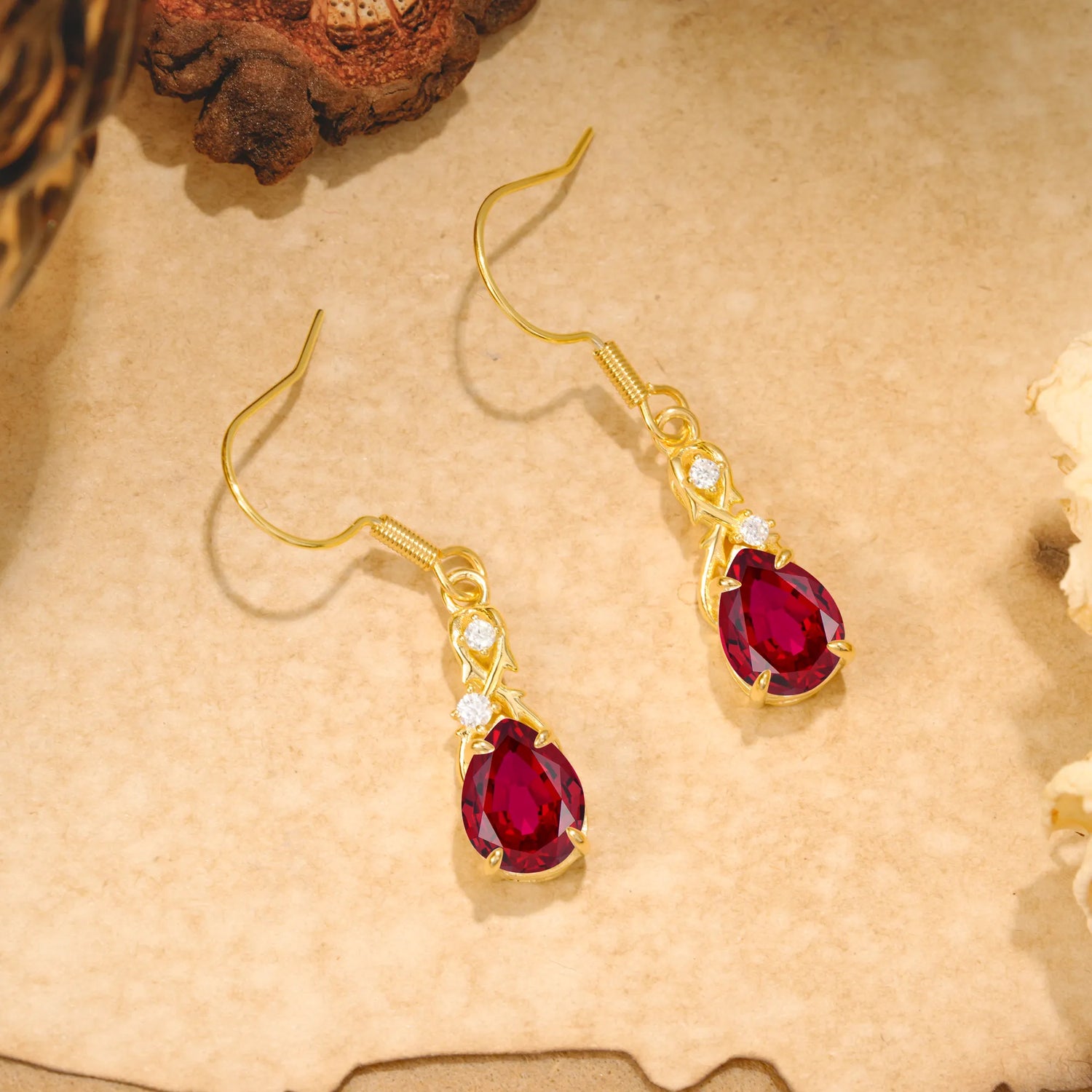 Elegant Pear Cut Lab Grown Ruby Earrings