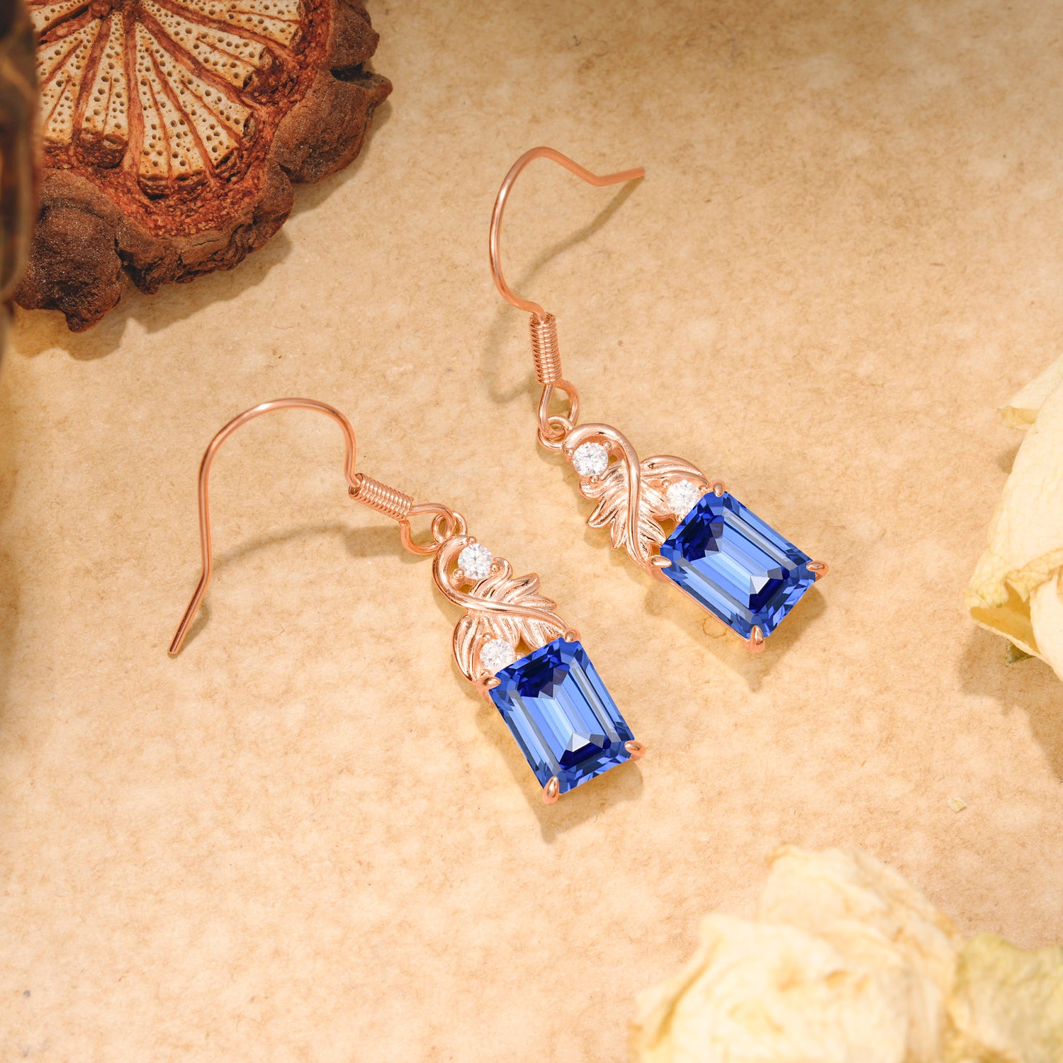 Unique Princess Cut Sapphire Earrings with Leaf Detail for Women