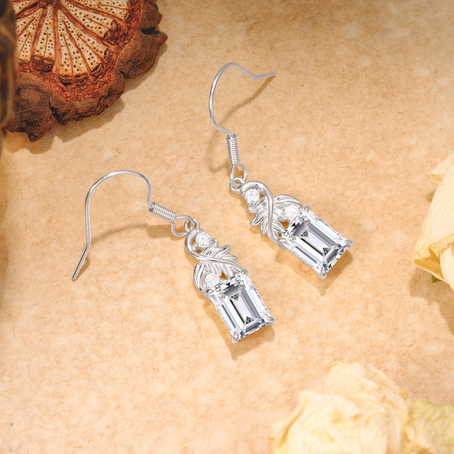 Unique Princess Cut Lab Diamond Earrings with Leaf Detail for Women