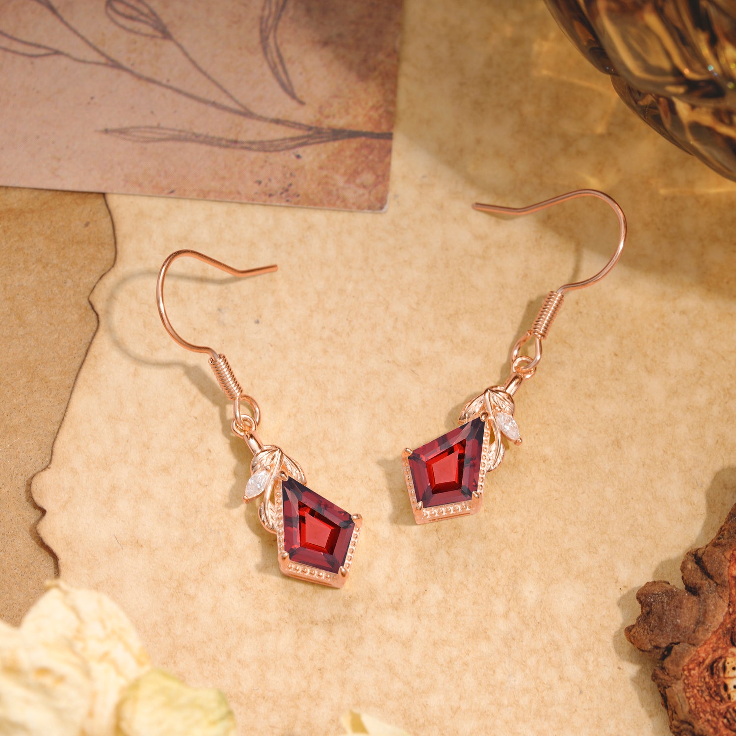 Classic Sparkling Geometric Garnet Drop Earrings - Romalar Jewelry
