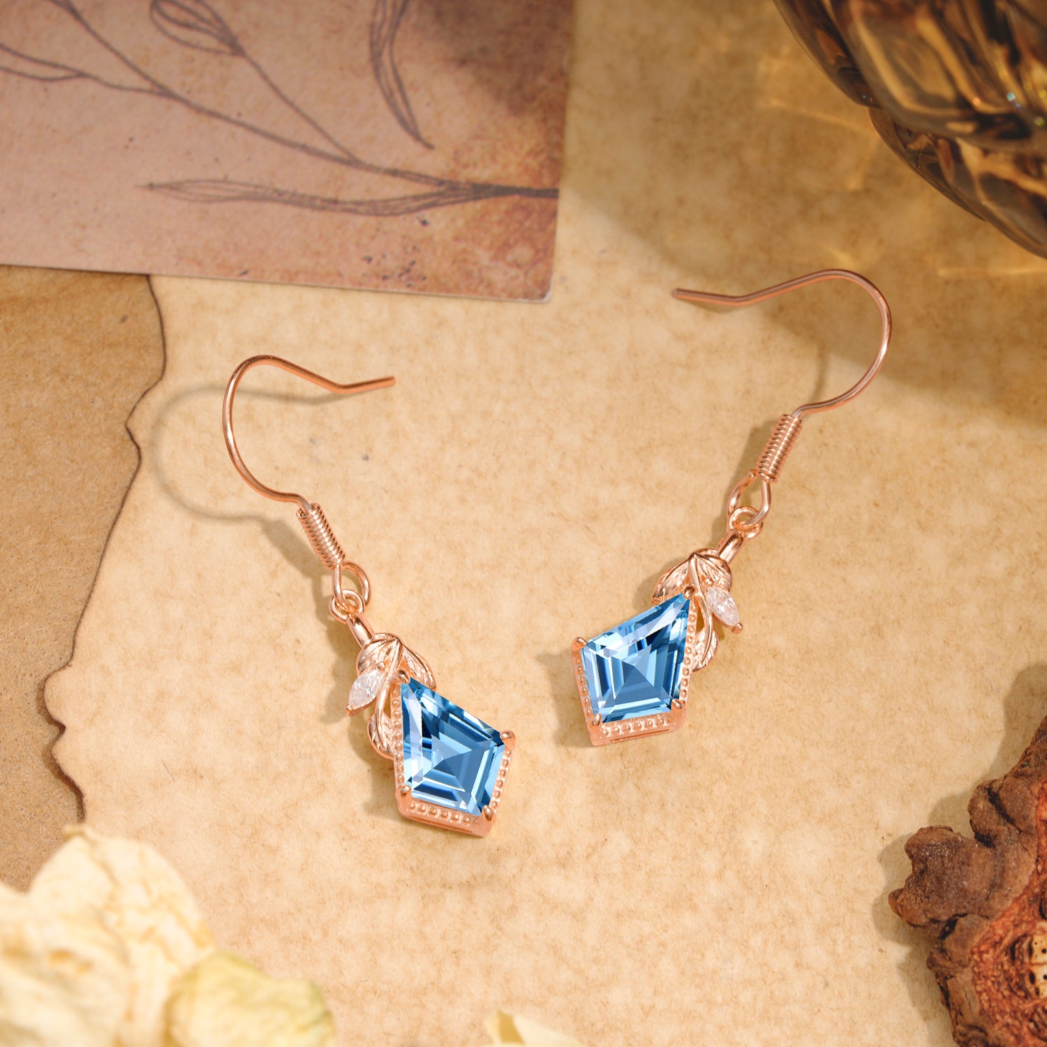 Classic Sparkling Geometric Aquamarine Drop Earrings - Romalar Jewelry