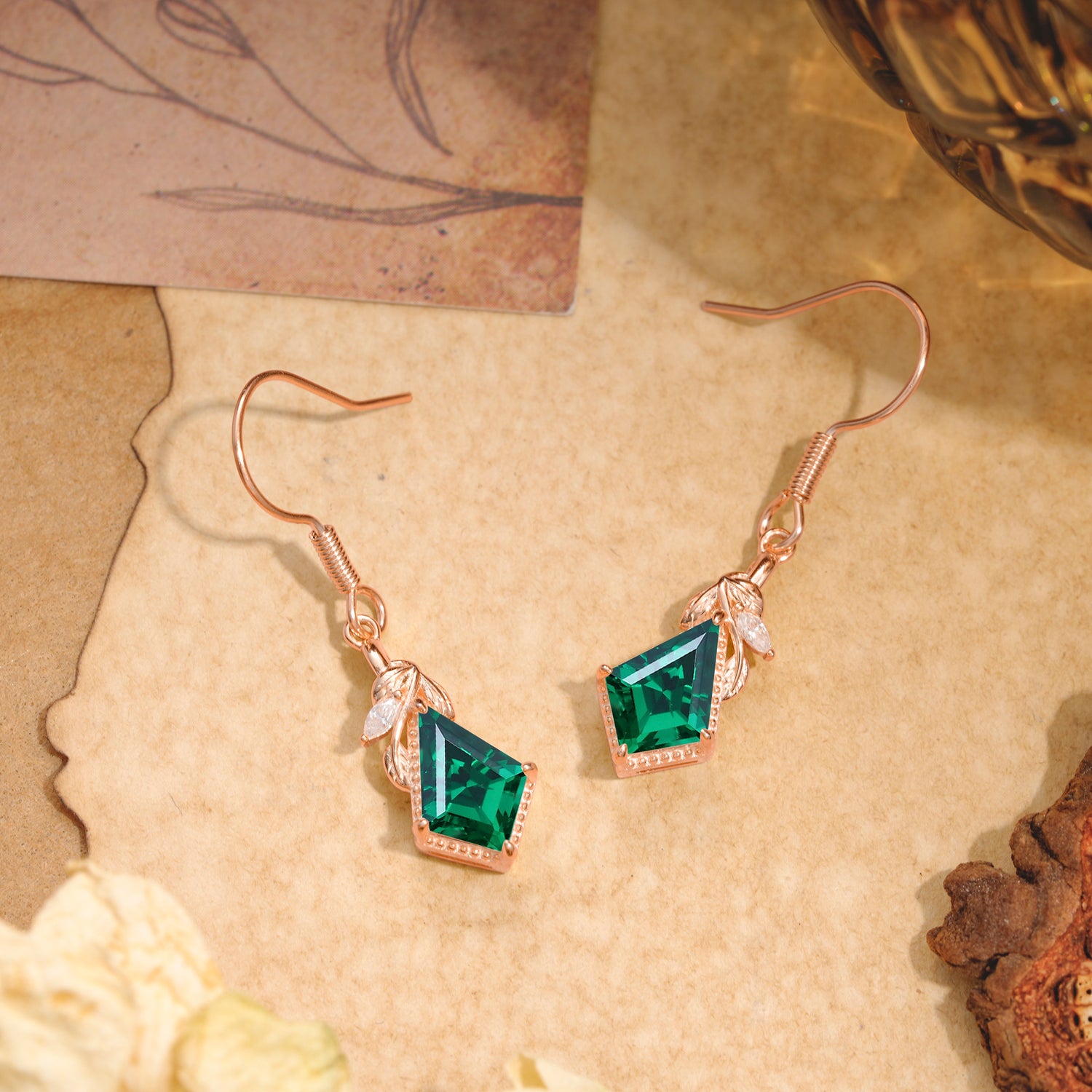 Classic Sparkling Geometric Emerald Drop Earrings - Romalar Jewelry