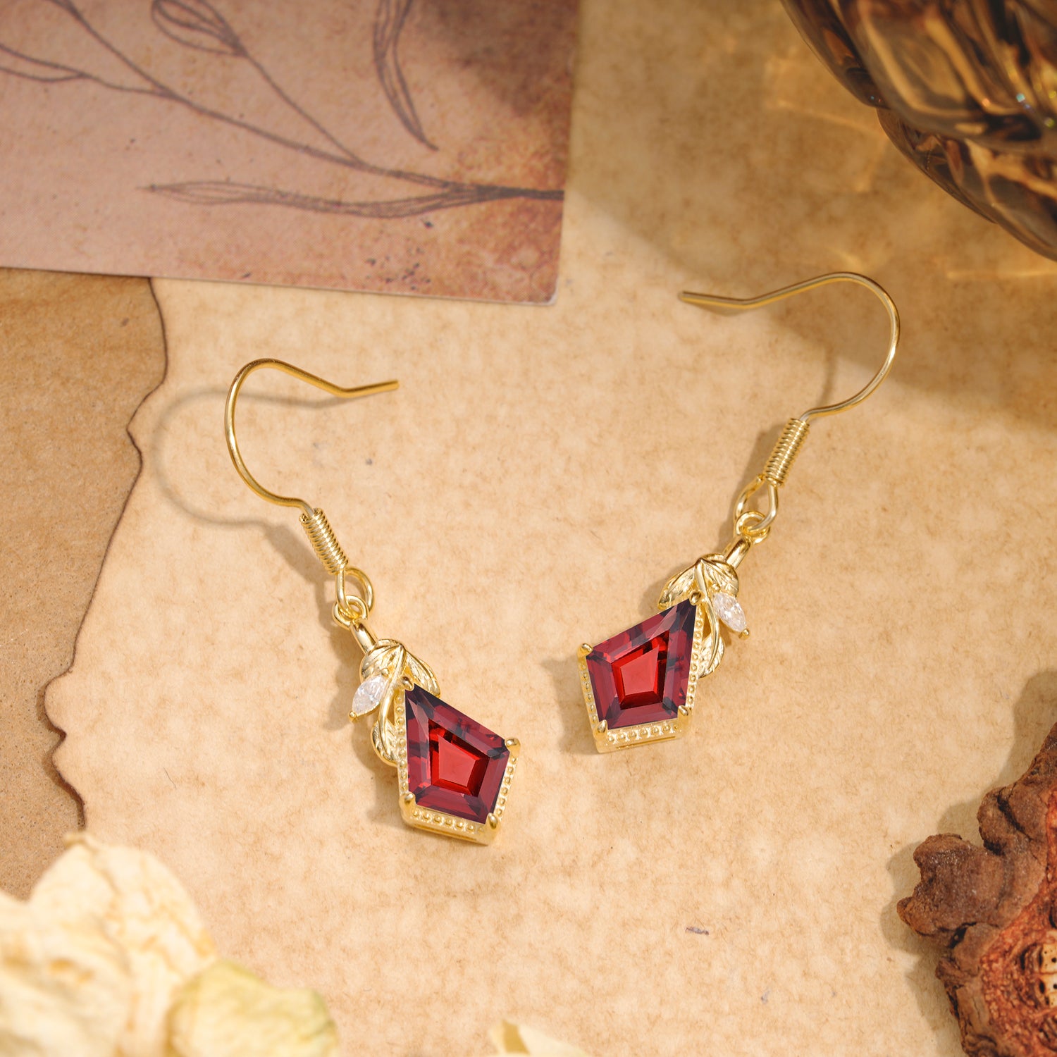 Classic Sparkling Geometric Garnet Drop Earrings - Romalar Jewelry
