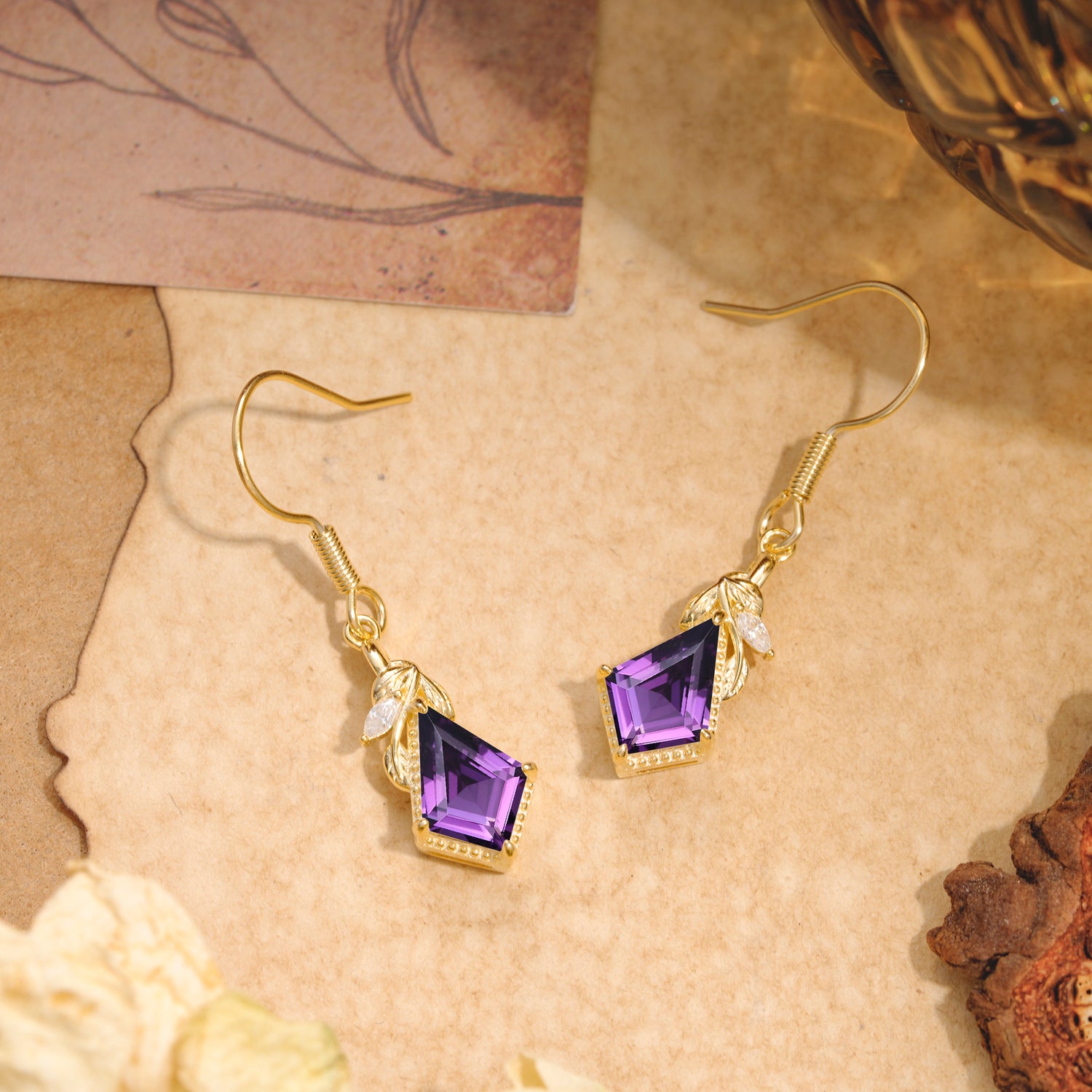 Classic Sparkling Geometric Amethyst Drop Earrings - Romalar Jewelry