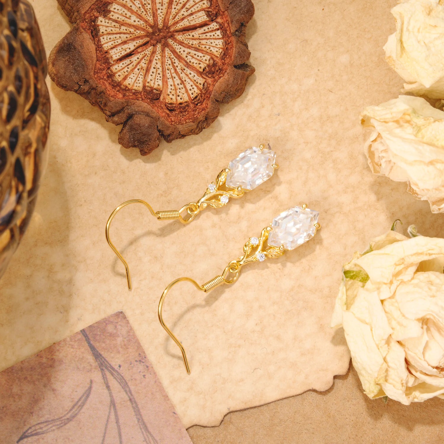 Sparkling Moissanite Earrings with Gold Leaf Detail - Perfect for Women & Daily Wear