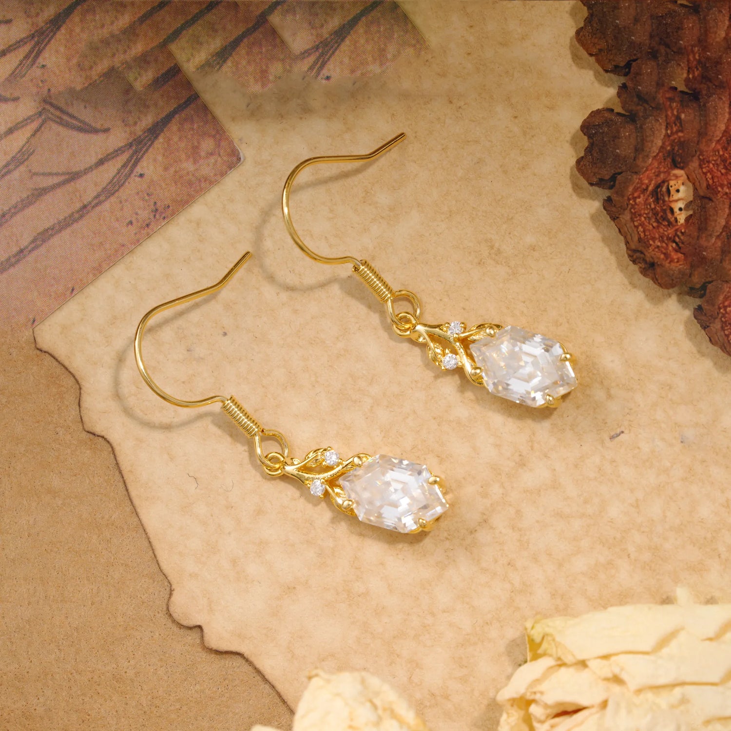 Sparkling Moissanite Earrings with Gold Leaf Detail - Perfect for Women & Daily Wear