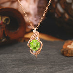 Leaf Themed Round Cut Peridot Pendant Necklace Anniversary Gifts For Women - Romalar Jewelry