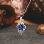 Leaf Themed Round Cut Tanzanite Pendant Necklace Anniversary Gifts For Women - Romalar Jewelry