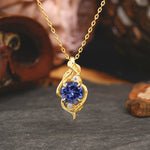 Leaf Themed Round Cut Tanzanite Pendant Necklace Anniversary Gifts For Women - Romalar Jewelry