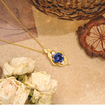 Leaf Themed Round Cut Tanzanite Pendant Necklace Anniversary Gifts For Women - Romalar Jewelry