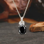 Leaf Accented Oval Cut Black Onyx Pendant Necklace Valentine’s Day Gifts For Women - Romalar Jewelry