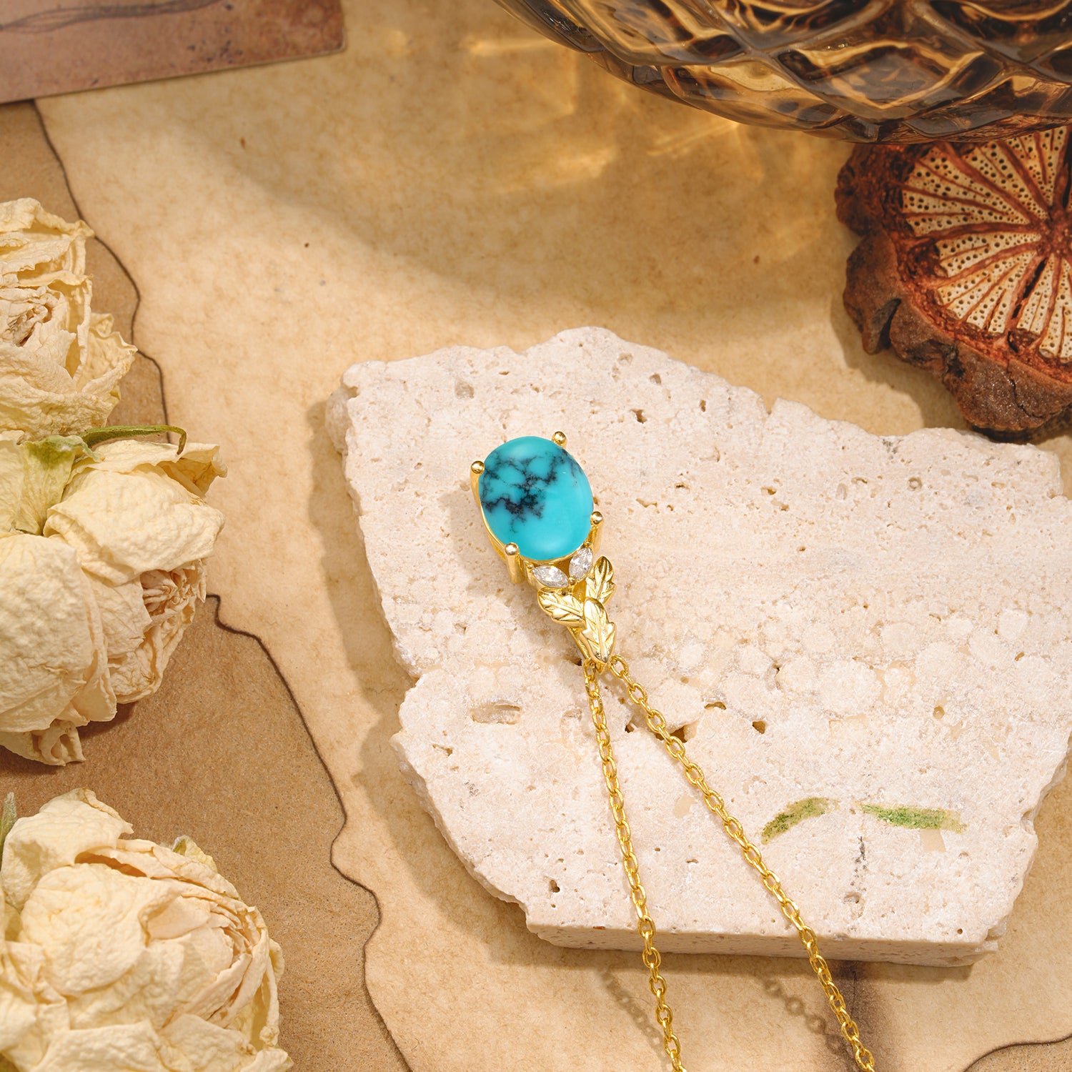 Leaf Accented Oval Cut Turquoise Pendant Necklace Valentine’s Day Gifts For Women