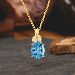 Leaf Accented Oval Cut Aquamarine Pendant Necklace Valentine’s Day Gifts For Women - Romalar Jewelry
