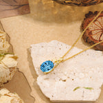 Leaf Accented Oval Cut Aquamarine Pendant Necklace Valentine’s Day Gifts For Women - Romalar Jewelry