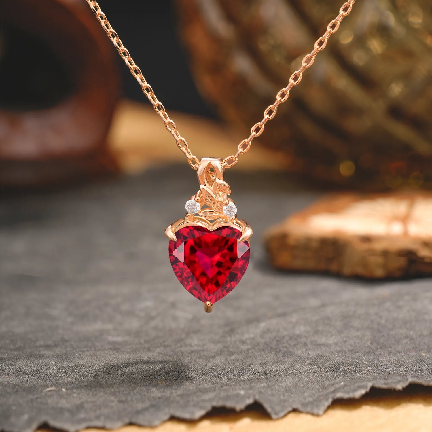 Heart Cut Lab-Grown Ruby Pendant Necklace Valentine’s Day Gifts For Women
