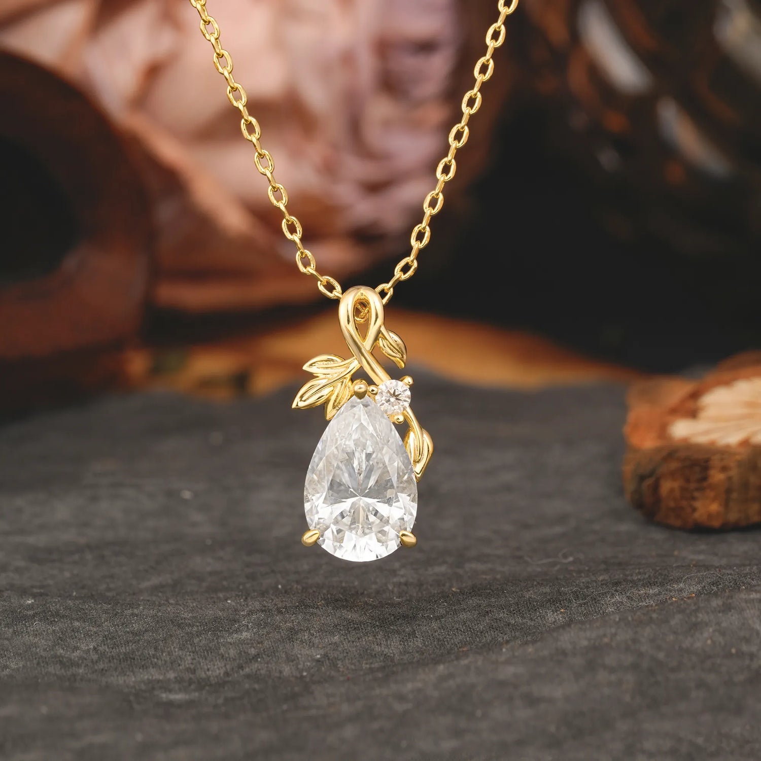 Nature-inspired 4-Prong Pear-Cut moissanite pendant