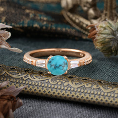 4 Prong Turquoise Engagement Ring Side Stone Promise Ring