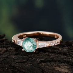 1 Carat Moss Agate Engagement Ring Side Stone Promise Ring