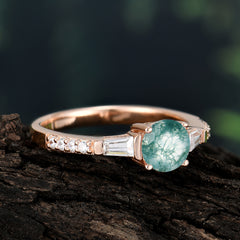 1 Carat Moss Agate Engagement Ring Side Stone Promise Ring