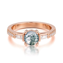 1 Carat Moss Agate Engagement Ring Side Stone Promise Ring