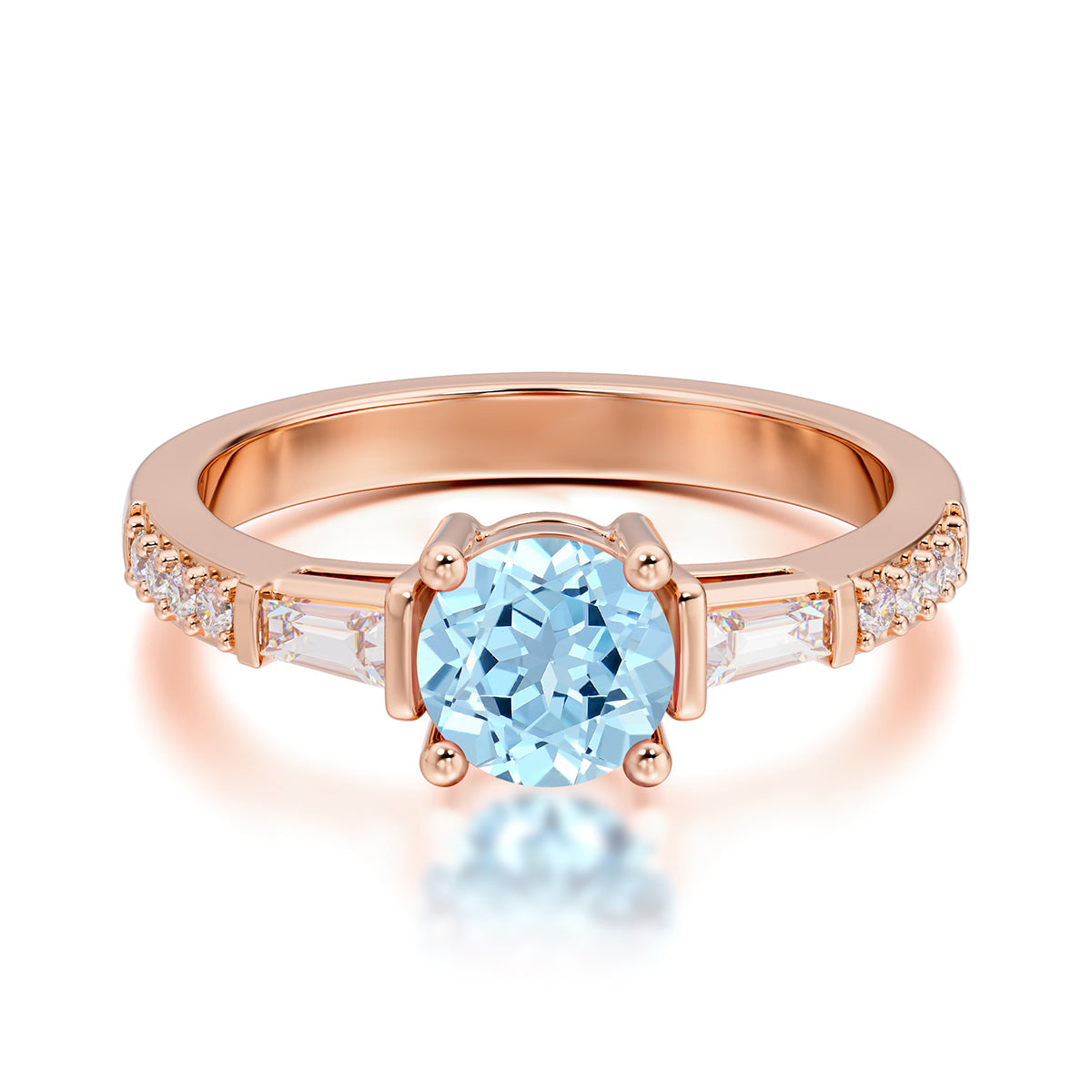 1 Carat Aquamarine Engagement Ring Side Stone Promise Ring