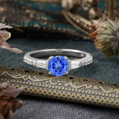 1 Carat 4 Prong Sapphire Engagement Ring Side Stone Promise Ring