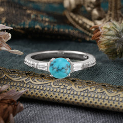 4 Prong Turquoise Engagement Ring Side Stone Promise Ring