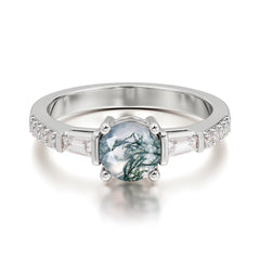 1 Carat Moss Agate Engagement Ring Side Stone Promise Ring