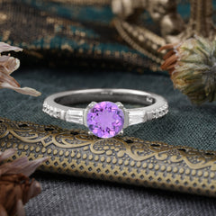 1 Carat Amethyst Engagement Ring Side Stone Promise Ring