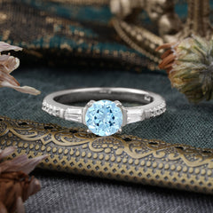 1 Carat Aquamarine Engagement Ring Side Stone Promise Ring