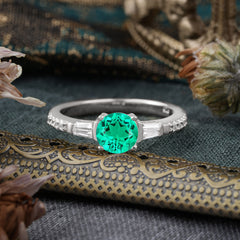 1 Carat Emerald Engagement Ring Side Stone Promise Ring