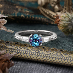 4 Prong Alexandrite Engagement Ring Side Stone Promise Ring