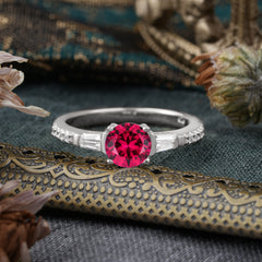 1 Carat 4 Prong Ruby Engagement Ring Side Stone Promise Ring