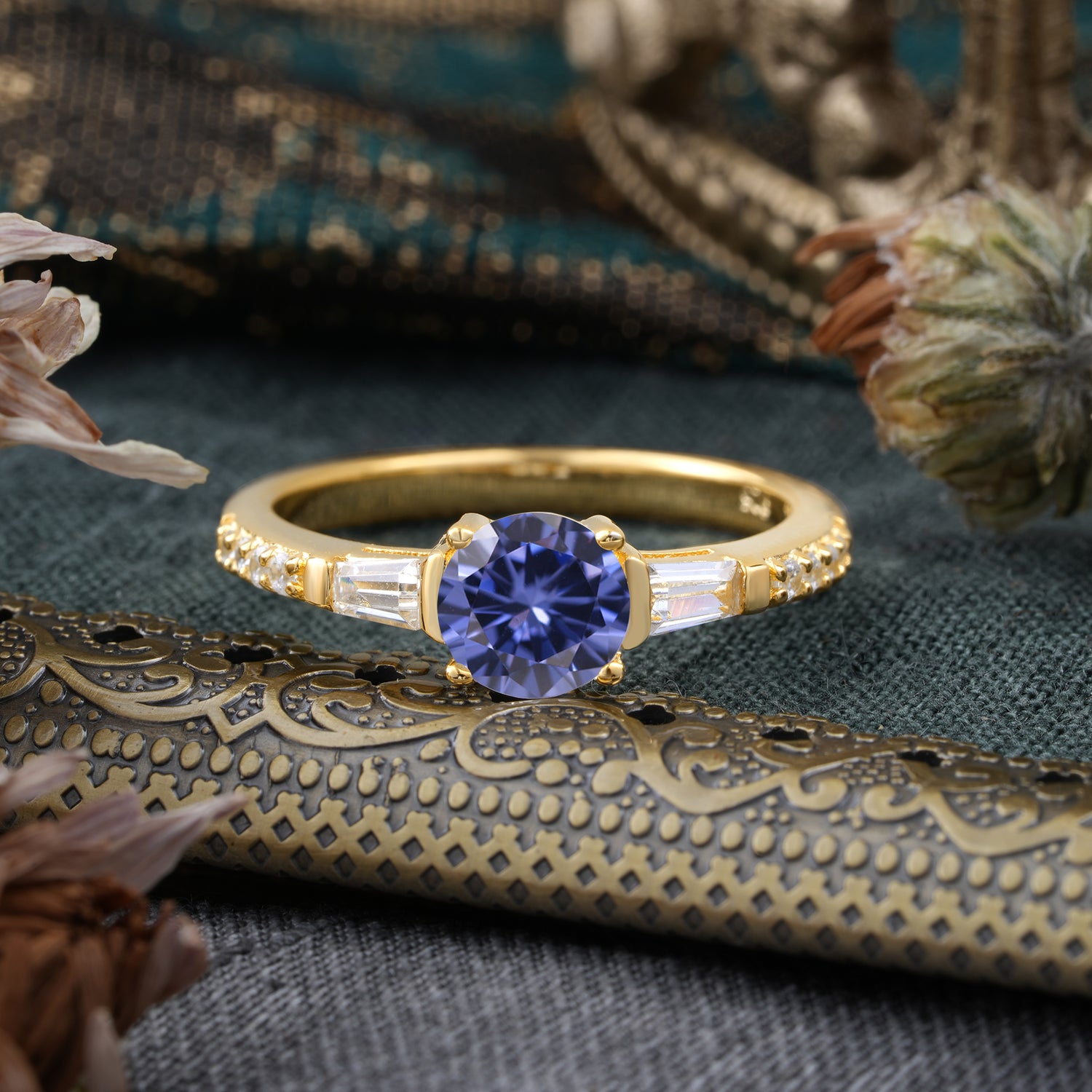 1 Carat Tanzanite Engagement Ring Side Stone Promise Ring