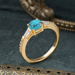 4 Prong Turquoise Engagement Ring Side Stone Promise Ring