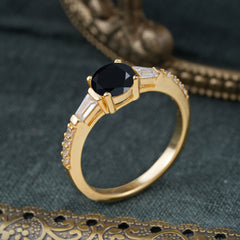 1 Carat Black Onyx Engagement Ring Side Stone Promise Ring