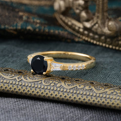 1 Carat Black Onyx Engagement Ring Side Stone Promise Ring