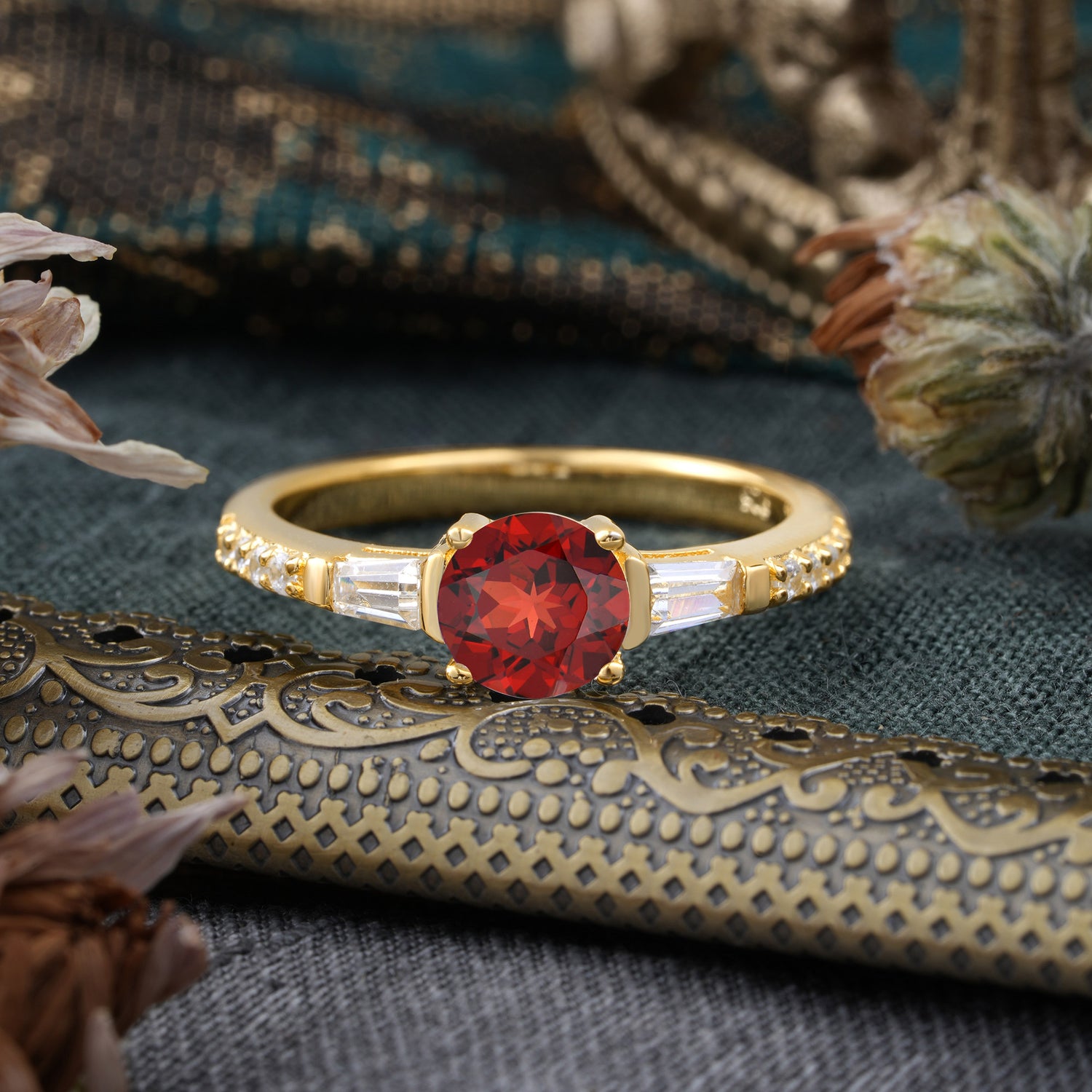 1 Carat Garnet Engagement Ring Side Stone Promise Ring