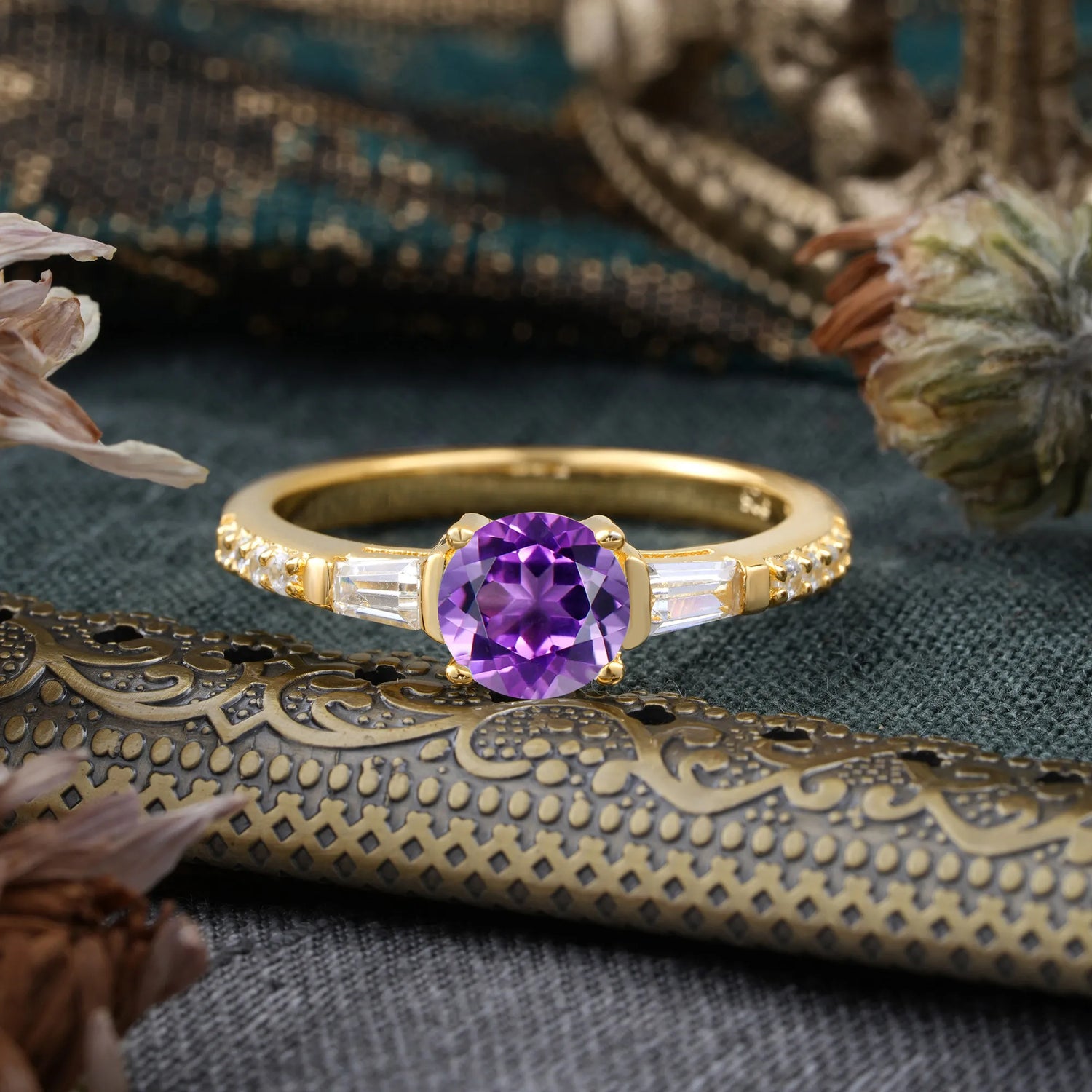 1 Carat Amethyst Engagement Ring Side Stone Promise Ring