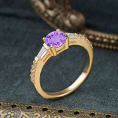 1 Carat Amethyst Engagement Ring Side Stone Promise Ring