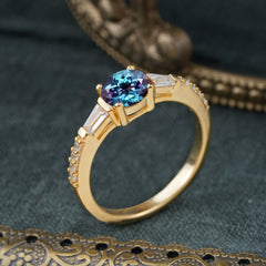 4 Prong Alexandrite Engagement Ring Side Stone Promise Ring