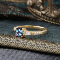 4 Prong Alexandrite Engagement Ring Side Stone Promise Ring