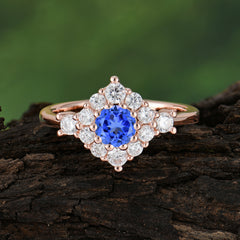 Round Cut Sapphire Engagement Ring Cluster 6-Prong Setting
