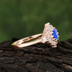 Round Cut Sapphire Engagement Ring Cluster 6-Prong Setting