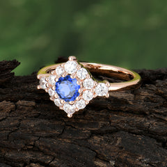 Round Cut Sapphire Engagement Ring Cluster 6-Prong Setting